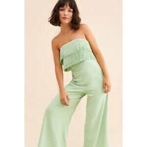 Hutch Crepe Fringe Jumpsuit Mint Green Size 4